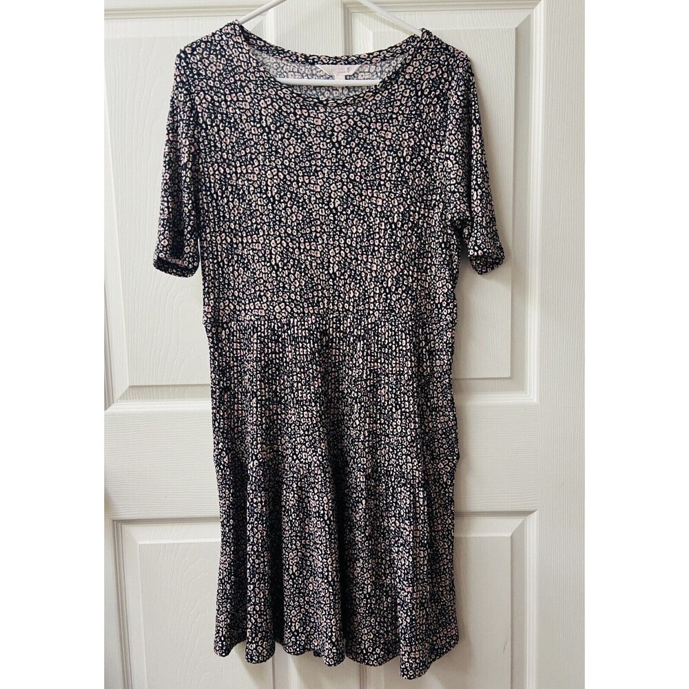 Laura Conrad Dress Womens Large Pink Floral Boho Peasant Short Sleeved Tiered